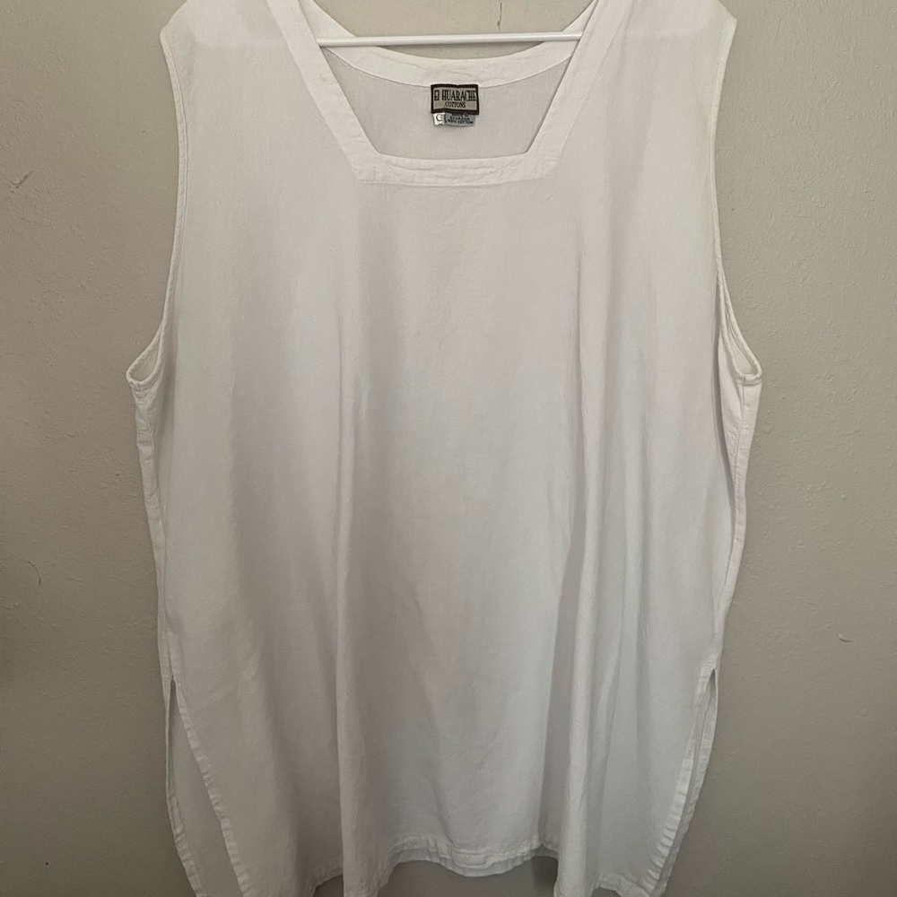 El Huarache 100% Cotton White Square-Neck Tank Top